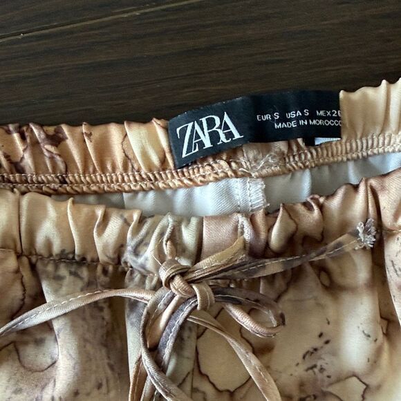 ZARA Full Length Printed Brown satin Women's Pants, Small - Picture 10 of 10